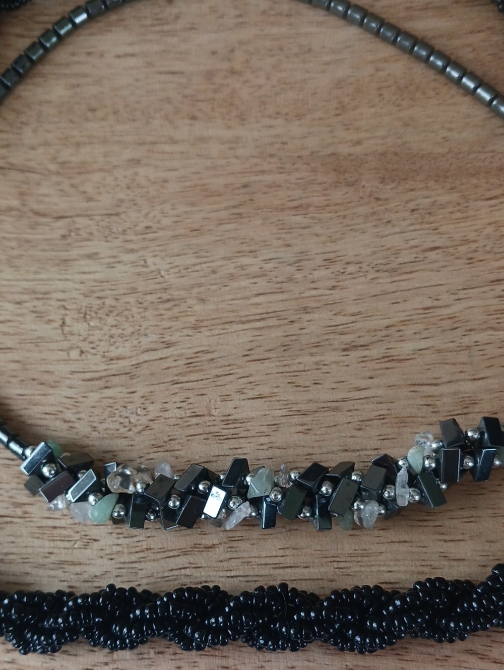 Lot of 2 Grey/Black Necklaces. Stone Chips, Hematite/Seed Beads